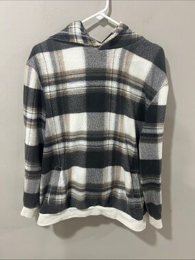 The Rail Plaid Crewneck Hoodie - Black, White & Brown